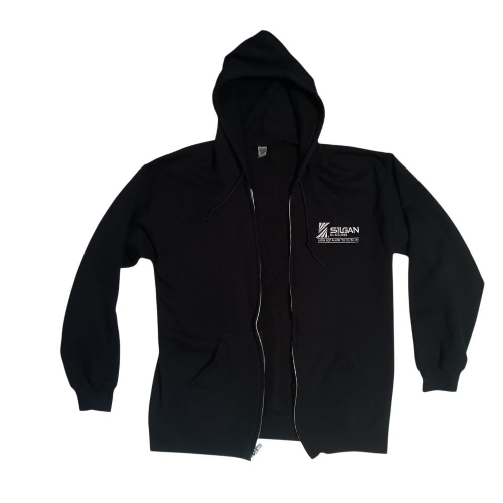 Black Silgan Zip-Up Hoodie Sz M Hooded Sweatshirt Jacket Gildan Heavy Blend